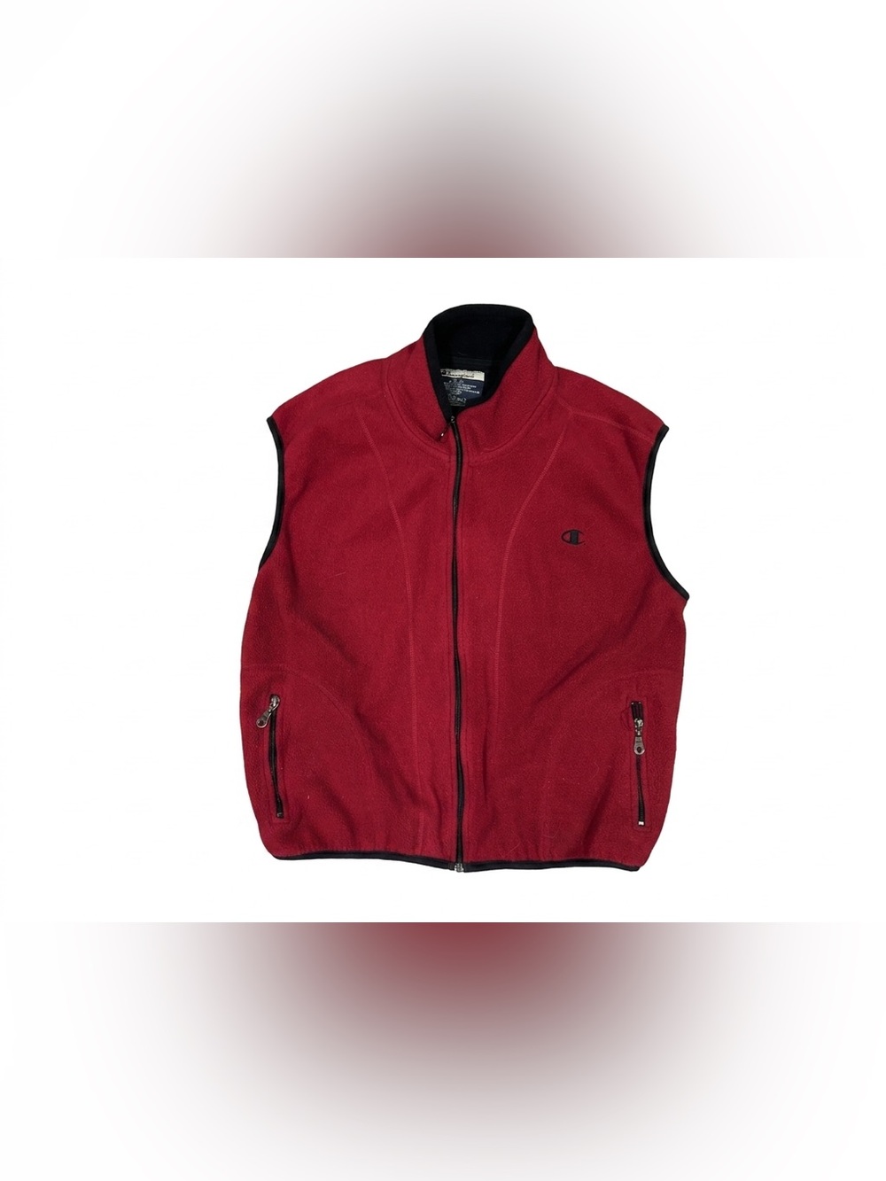 Champion Fleece Vest Mens Medium Red Full Zip Pocket Jacket Winter Outerwear Vtg